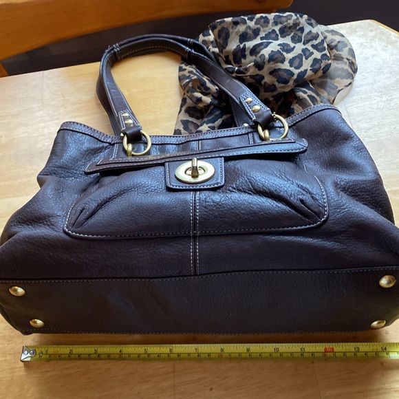 Coach purse bag F-19044 leather brown 12(14)x9x4” pre-owned - Picture 10 of 17